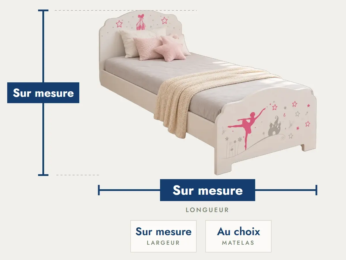 Mira junior bed: length, height and width made to measure, mattress of your choice