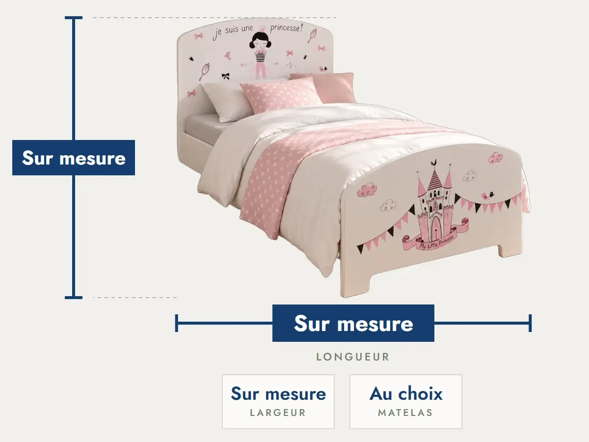 Rana Princess bed: length, height and width made to measure, mattress of your choice