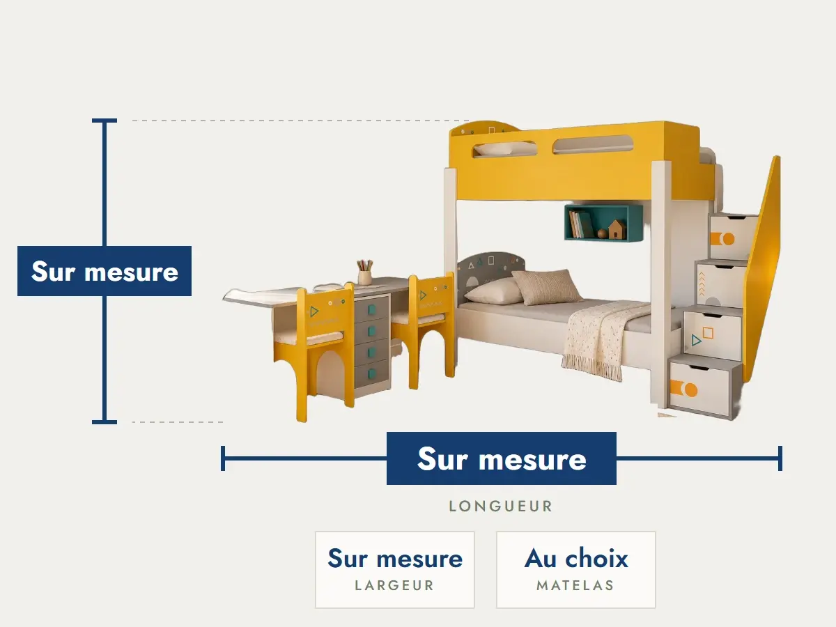Pack Lit Tania : longueur, hauteur et largeur sur mesure, matelas au choix