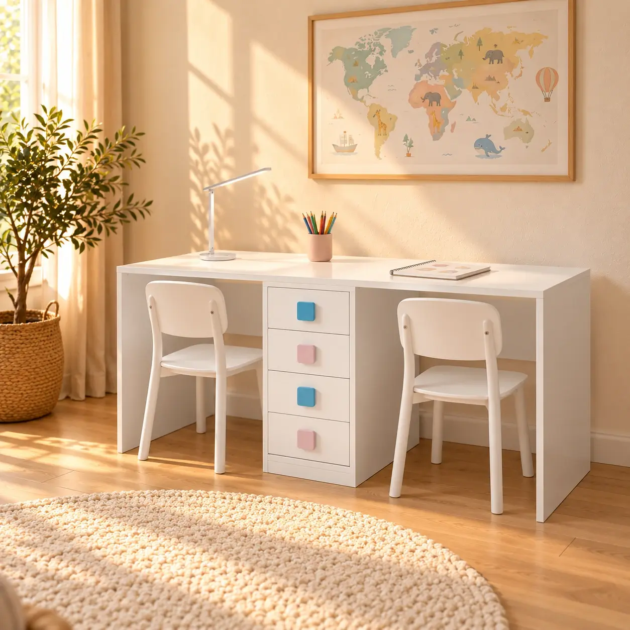 Bureau double avec 4 tiroirs