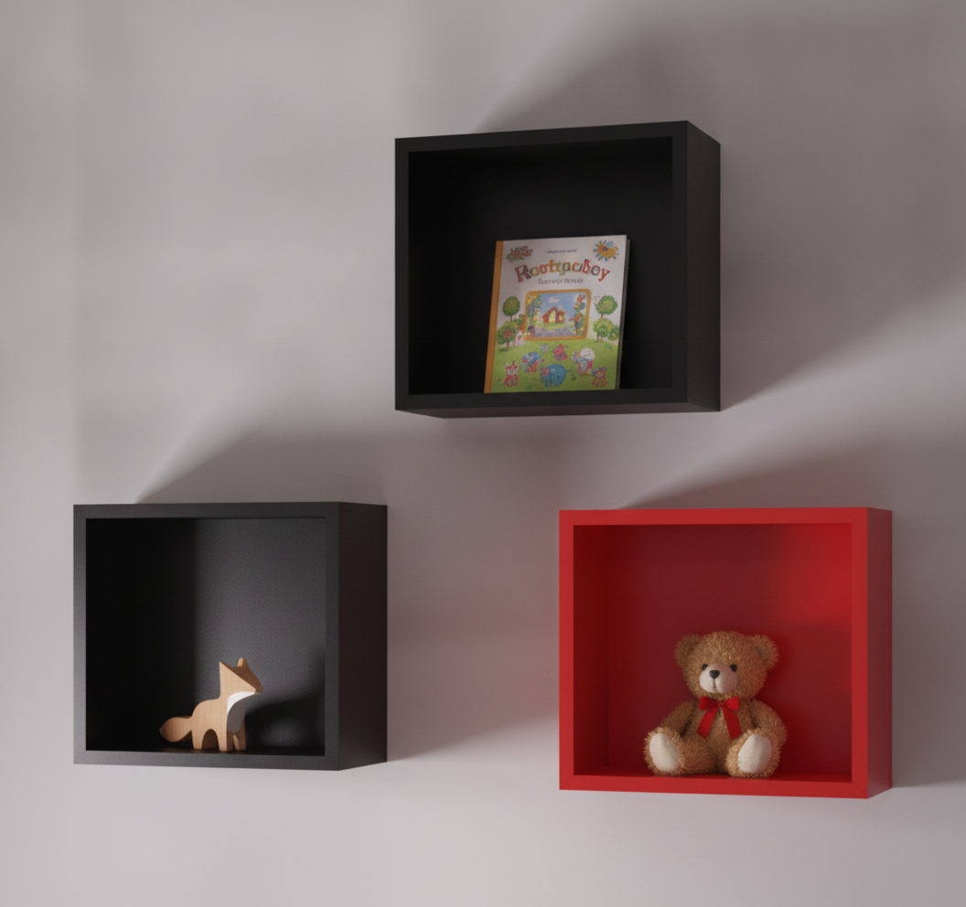 Box étagère Cubes noir rouge