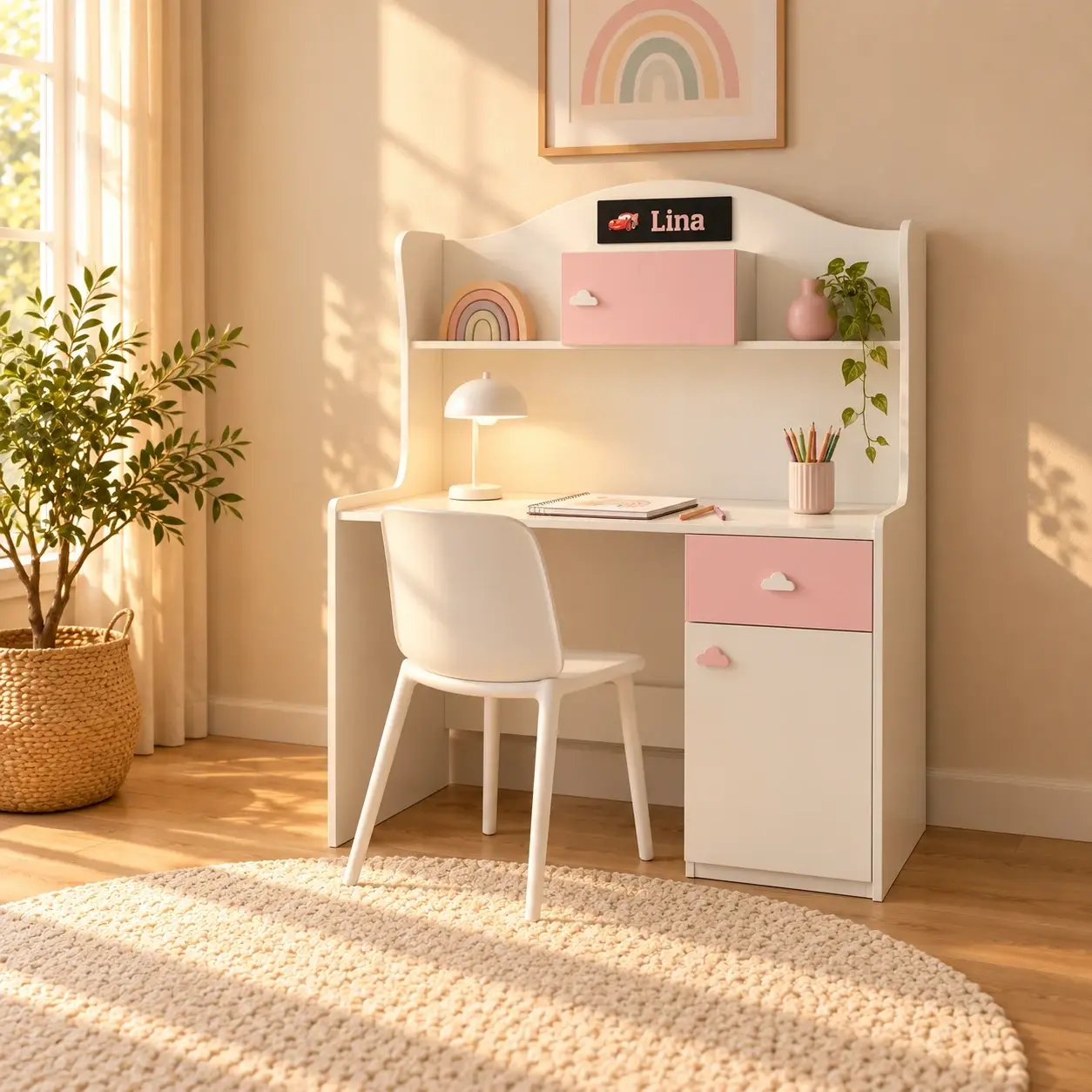 Bureau avec dessus rose