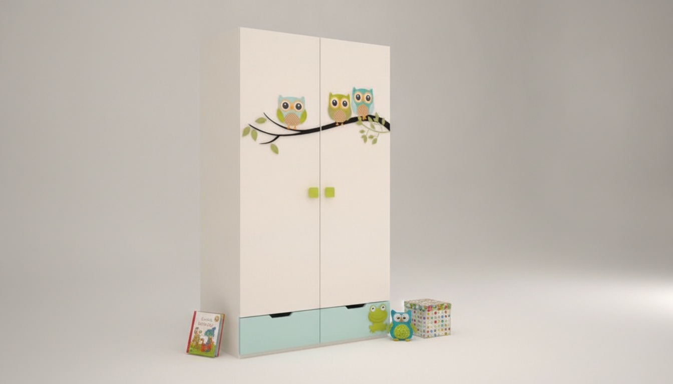 Armoire 2 portes 2 tiroirs Hiboux